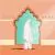 دانلود وکتور EPS تصویرسازی رمضان تخت زن مسلمان در حال دعا با حجاب سفید مقابل مسجد 24722