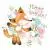 وکتور آبرنگی تبریک تولد کودکانه شامل روباه دختر با دامن و گل و پروانه و پرنده فایل EPS لایه باز 21108