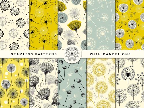 وکتور لایه باز EPS پترن گل قاصدک با پس زمینه زرد