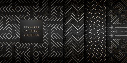 وکتور لایه باز EPS پترن شامل خطوط منحنی طلایی با پس زمینه مشکی