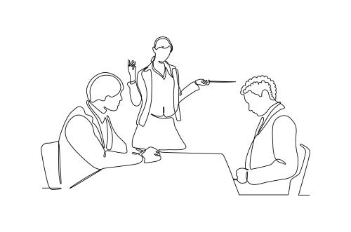 وکتور رایگان لایه باز EPS طرح گرافیکی خط پیوسته شامل بحث کردن چند نفر در جلسه یا اتاق کنفرانس کد 4