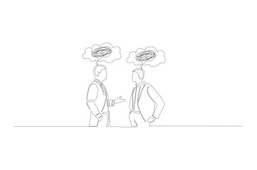 وکتور رایگان لایه باز EPS طرح گرافیکی سیاه و سفید خط پیوسته دو مرد در حال صحبت کردن کد 3