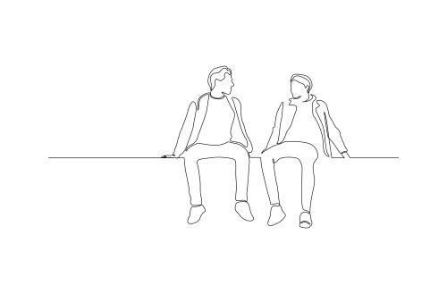 وکتور لایه باز EPS طرح گرافیکی سیاه و سفید خط پیوسته دو مرد در حال صحبت کردن کد 4