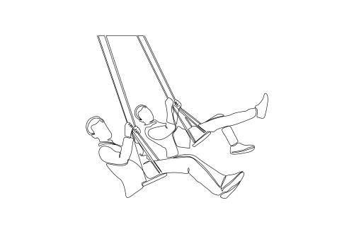 وکتور لایه باز EPS طرح گرافیکی سیاه و سفید خط پیوسته شامل  دو مرد در حال تاب بازی