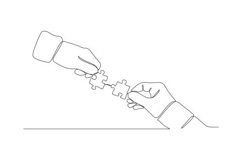 وکتور لایه باز EPS طرح گرافیکی سیاه و سفید خط پیوسته شامل حل کردن پازل یا حل یک مشکل