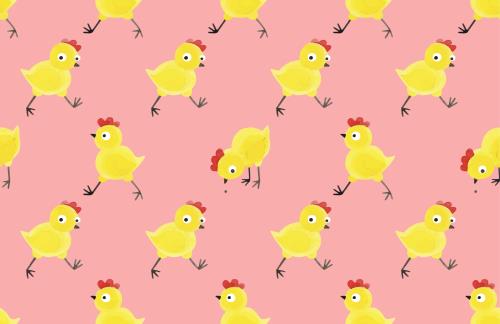وکتور EPS پترن جوجه زرد کارتونی بامزه و خنده دار بصورت قابل تکرار در محور عمودی و افقی