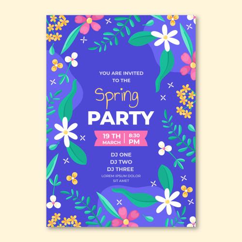 وکتور EPS و Ai رایگان قالب پوستر عمودی بهار مسطح با گل بابونه و تصویر زمینه آبی