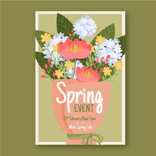 وکتور EPS و Ai بنر عمودی ویژه فرارسیدن فصل بهار به صورت لایه باز شامل گلدان و گل های رنگارنگ مناسب برای بنر وبسایت و پست و استوری اینستاگرام