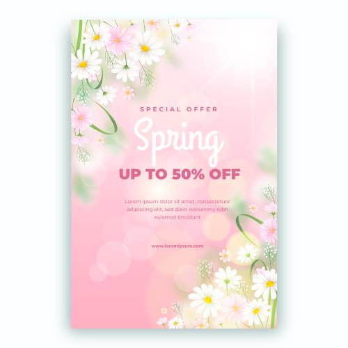 وکتور EPS و Ai بنر عمودی ویژه فصل بهار با تصویر زمینه صورتی به صورت لایه باز مناسب برای بنر وبسایت و پست و استوری اینستاگرام