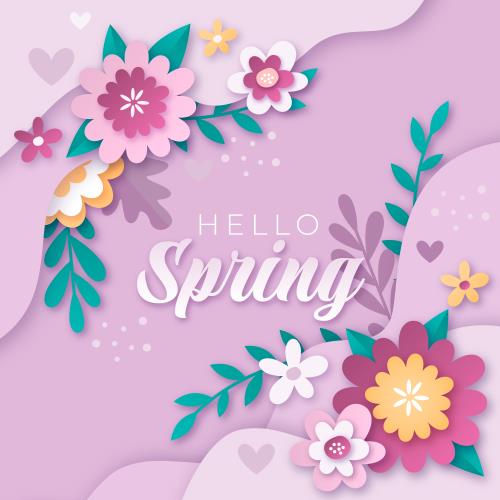 وکتور بنر مربعی فصل بهار شامل گل های بهاری با زمینه صورتی و جای متن برای نوشتن مناسب برای اسلایدر وبسایت