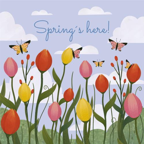 وکتور گل لاله قرمز و لاله زرد و لاله صورتی و ابر در دشت ویژه فصل بهار به صورت لایه باز