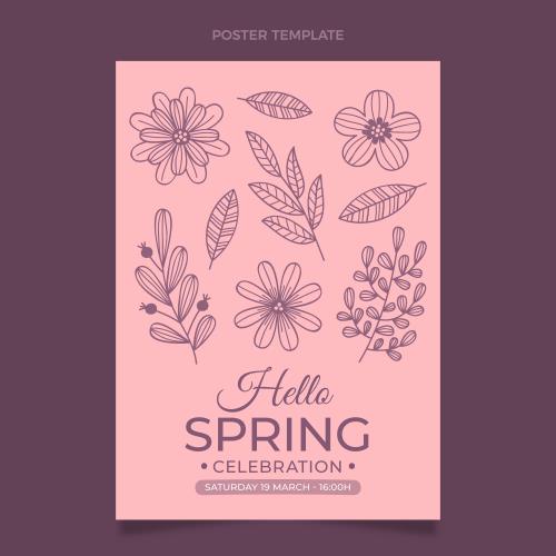 وکتور بنر رایگان گل های بهاری به صورت نقاشی شده ویژه فصل بهار به صورت لایه باز