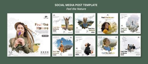 قالب رایگان پست اینستاگرام طبیعت شامل فایل PSD لایه باز با تم سبز
