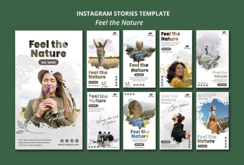 قالب رایگان استوری اینستاگرام طبیعت شامل فایل PSD لایه باز با تم سبز	