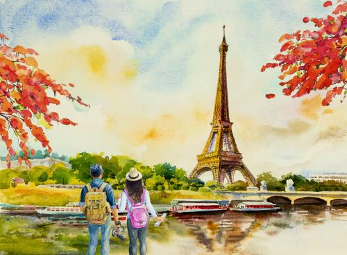 عکس نقاشی منظره شهر پاریس، برج ایفل فرانسه