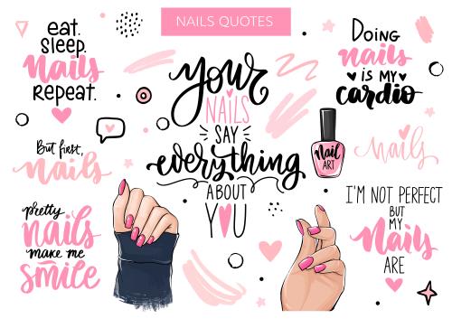 وکتور ست ناخن و مانیکور دست های زن و سالن زیبایی وکتور EPS