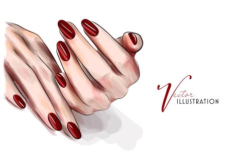 وکتور ناخن خانم با لاک قرمز و جا برای لگو و متن مناسب برای بنر وبسایت با لایه بندی فایل EPS