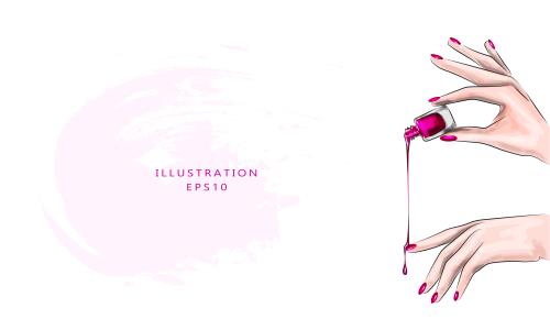 وکتور رایگان ناخن به همراه لاک صورتی پررنگ و دست خانم و جا برای نوشتن فایل EPS