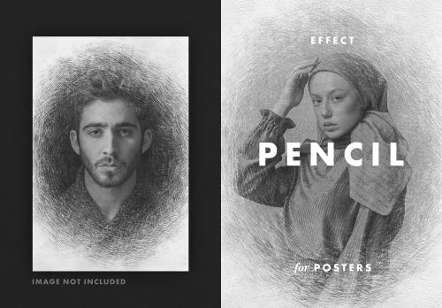 موکاپ افکت عکس نقاشی شده پوستر پرتره با مداد مشکی برای فایل PSD فتوشاپ