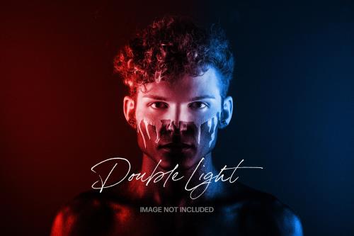 موکاپ افکت فتوشاپ نور دوتایی مناسب برای تصاویر پرتره فایل PSD