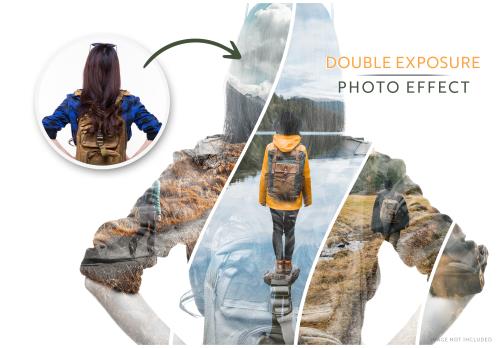 موکاپ افکت کلاژ عکس موکاپ جلوه نوار با نوردهی دوگانه فایل PSD