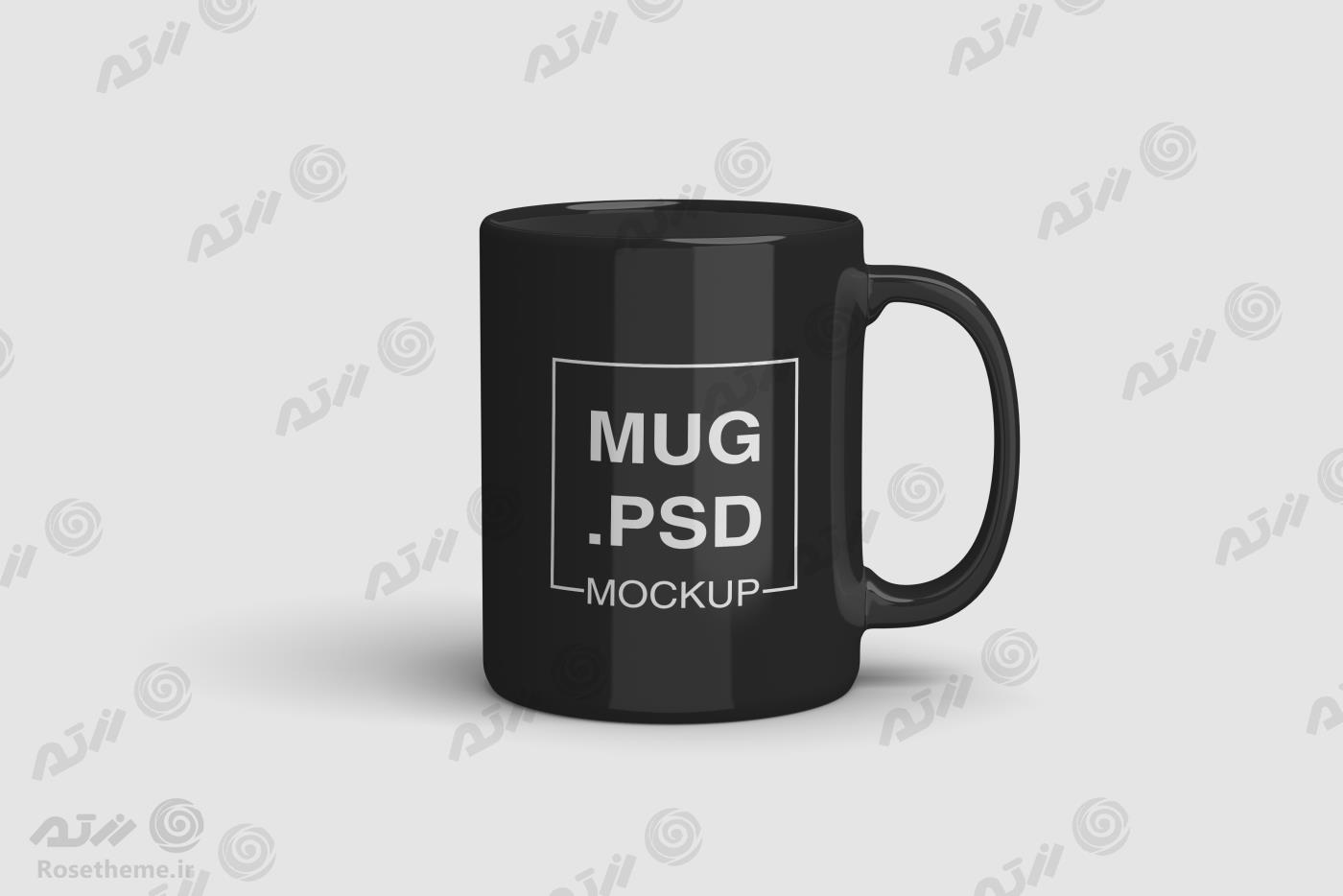 موکاپ فتوشاپ ماگ و لیوان مشکی براق جهت ارائه پیش نمایش لوگو فایل PSD