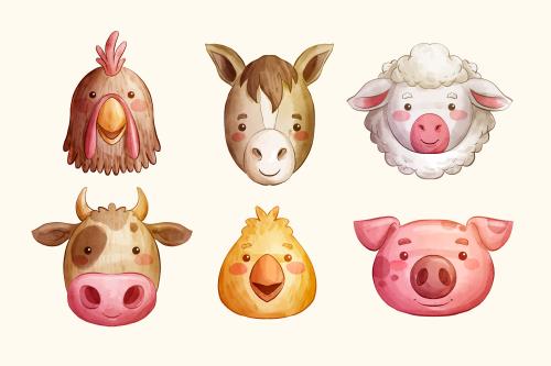 وکتور  کارتونی حیوانات به همراه خروس و الاغ و گوسفند و گاو و مرغ و خوک کارتونی به همراه فایل Ai و EPS لایه باز