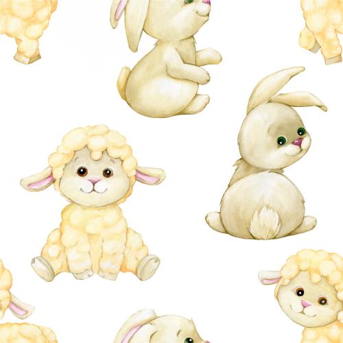 وکتور لایه باز EPS پترن طرح کارتونی و آبرنگی خرگوش و گوسفند(ببعی)