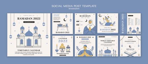 فایل رایگان لایه باز PSD قالب پست اینستاگرام ویژه ماه مبارک رمضان با تم کارتونی و آبی