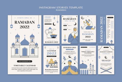 فایل لایه باز PSD قالب استوری اینستاگرام ویژه ماه مبارک رمضان با تم کارتونی و آبی