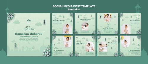 فایل رایگان لایه باز PSD قالب پست اینستاگرام ویژه ماه مبارک رمضان با تم کارتونی و سبز
