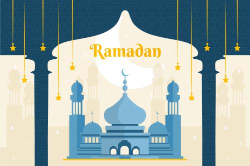 وکتور رایگان لایه باز EPS و Ai ویژه ماه مبارک رمضان شامل طرح گرافیکی مسجد و ماه