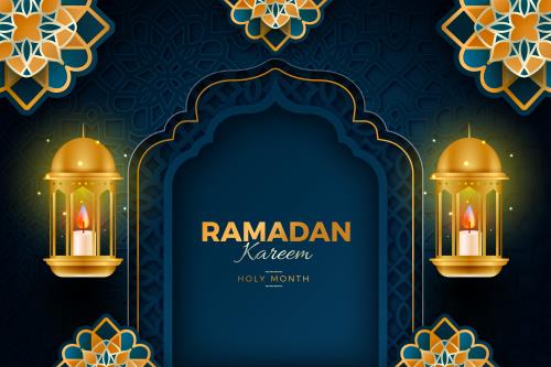 وکتور لایه باز EPS و Ai ویژه ماه مبارک رمضان شامل شمع داخل فانوس با پس زمینه سرمه ای