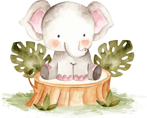 وکتور رایگان و کودکانه فیل کارتونی آبرنگی فایل EPS