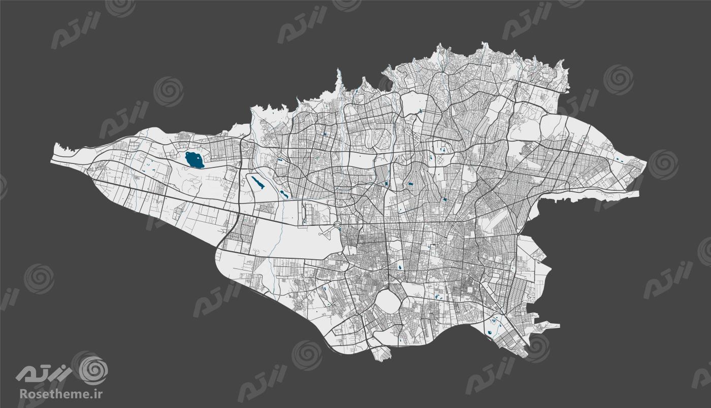 وکتور لایه باز نقشه سیاه و سفید شهر تهران با کیفیت فوق العاده فایل EPS