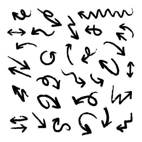 وکتور رایگان فلش جهت نما به صورت خط دست نویس فلش جهت خمیده و صاف فایل EPS لایه باز