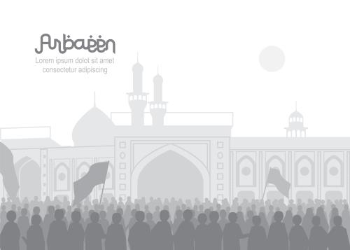 وکتور کربلا حرم امام حسین علیه السلام و پیاده روی اربعین حسینی به صورت لایه باز فایل EPS با لایه بندی حرفه ای