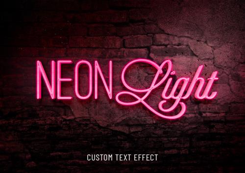 موکاپ متن نئونی صورتی به همراه پس زمینه آجری فایل PSD لایه باز با لایه بندی حرفه ای