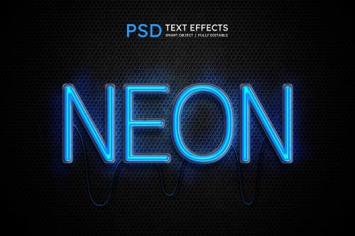 موکاپ PSD متن نئونی آبی با زمینه مشکی مناسب برای متن به صورت لایه باز با لایه بندی حرفه ای