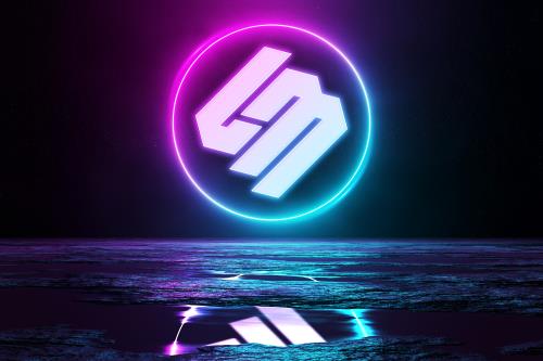 موکاپ لوگو نئونی صورتی و آبی به همراه بازتاب در آب دریا فایل PSD لایه باز با لایه بندی حرفه ای 