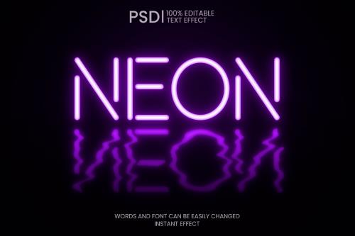 موکاپ متن نئونی بنفش به همراه بازتاب نور بر روی زمین فایل PSD لایه باز با لایه بندی حرفه ای و قابلیت جایگزینی متن