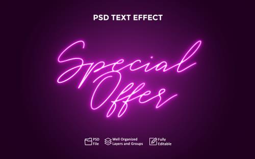 موکاپ متن نئونی بنفش به همراه زمینه مشکی و متن قابل ویرایش فایل PSD لایه باز با لایه بندی حرفه ای