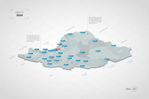 وکتور لایه باز نقشه ایران با زاویه جای متن برای نوشتن و متن قابل ویرایش اسم استان ها فایل EPS لایه باز با لایه بندی