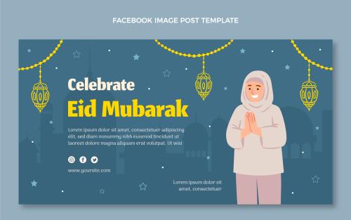 وکتور لایه باز EPS ویژه عید فطر و ماه مبارک رمضان شامل زنی با حجاب در حال دعا کردن مناسب بنر وبسایت یا پوستر افقی