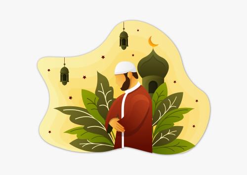 وکتور لایه باز EPS  ویژه ماه مبارک رمضان شامل مردی در حال مناجات با خدا