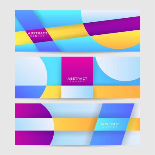 وکتور EPS لایه باز بنر انتزاعی با تم آبی و بنفش و زرد 