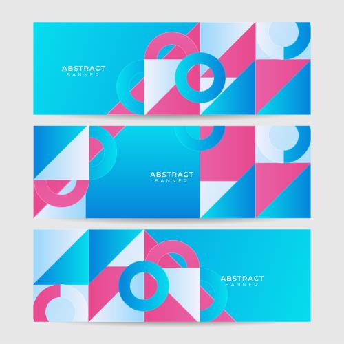 وکتور رایگان EPS لایه باز بنر انتزاعی با تم آبی و صورتی و سفید