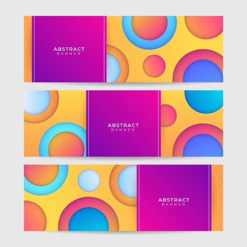 وکتور EPS لایه باز بنر انتزاعی با تم نارنجی و بنفش و آبی و زرد
