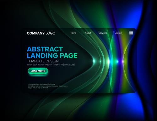وکتور EPS لایه باز لندینگ پیج انتزاعی برای طراحی سایت با تم آبی و سبز و مشکی