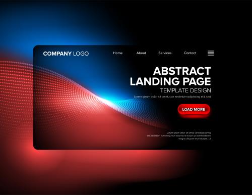 وکتور رایگان EPS لایه باز لندینگ پیج انتزاعی برای طراحی سایت با تم آبی و مشکی و قرمز
